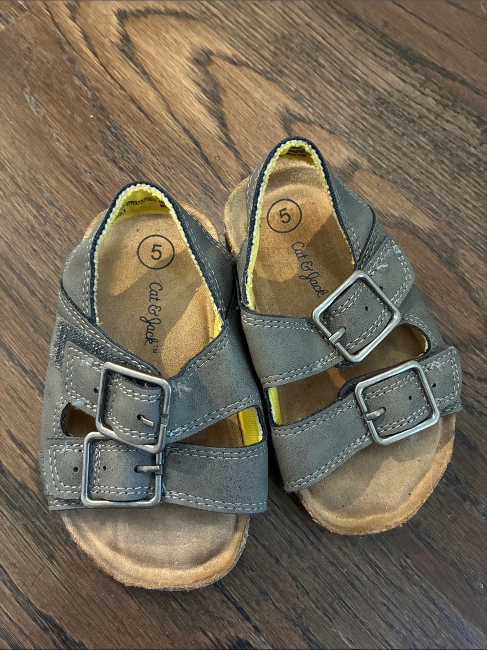 Cat & Jack Toddler Gray Buckle Double-Strap Sandals with Yellow Lining